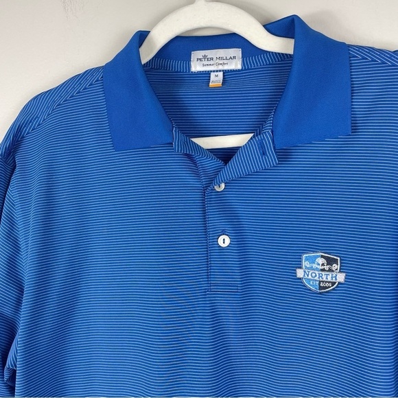 Peter Millar Summer Comfort Mens Medium Polo Short Sleeve Stripes Blue White - Picture 2 of 7